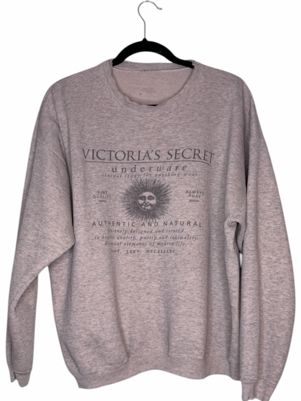 90s Victoria's Secret Angels Essential Gray Crewneck Sweatshirt with Sun Graphic